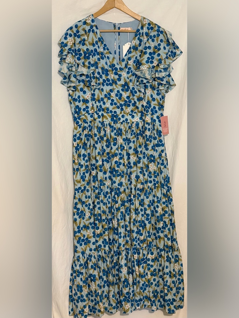 RARE SIZE 16W Ivy City Co. Trixie Maxi Dress Blueberry Print Ruffle Chiffon NWT